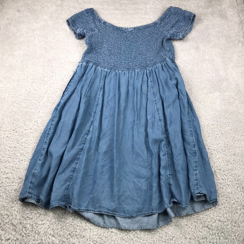 Torrid Off Shoulder Smocked Skater Dress Womens 2X Blue Chambray Lyocell Pockets - Picture 6 of 11